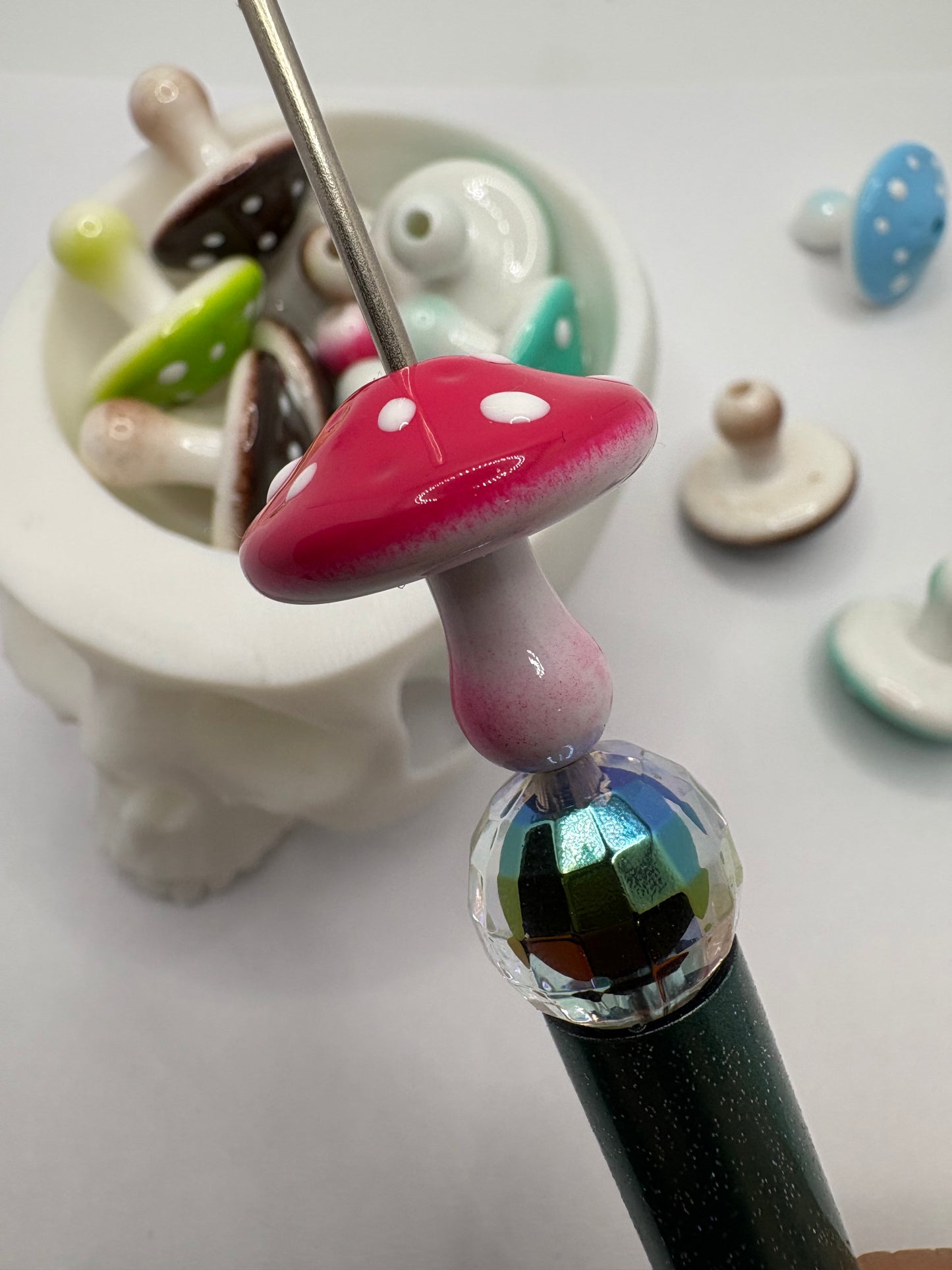 3D acrylic mushrooms, cute mushy bead, beads for pens, woodland mushroom, focal bead, crafting bead 22.5mm