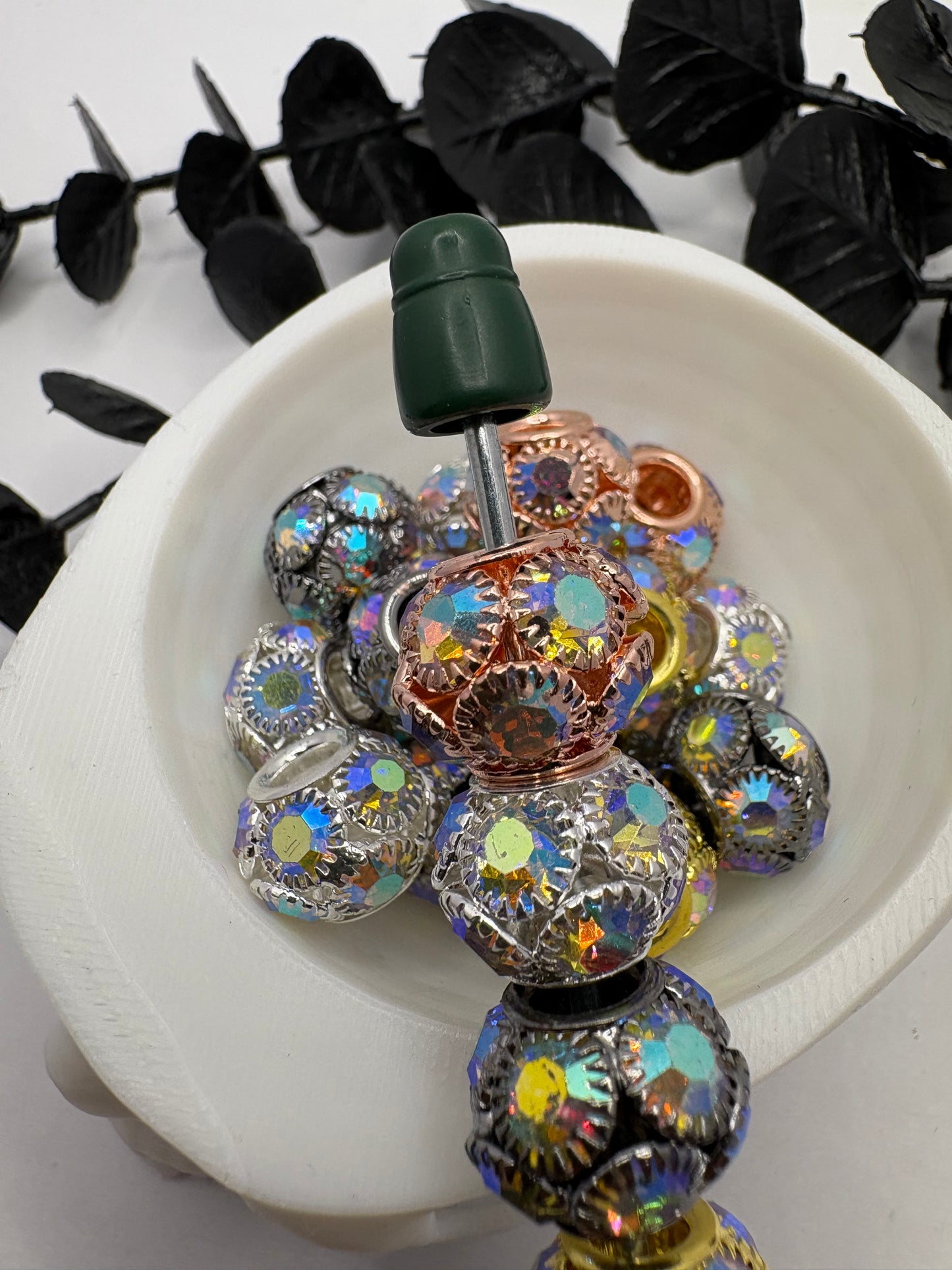 Jeweled mix Metal beads 11mm beads for pens, beading supplies, beading, 5pc