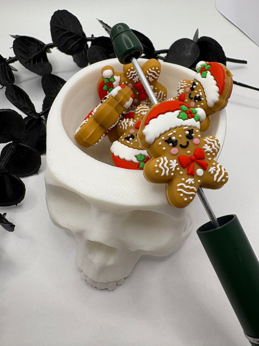 Gingerbread Bead, Silicone focal bead, cute bead for pens, double sided print 31mm, 1pc