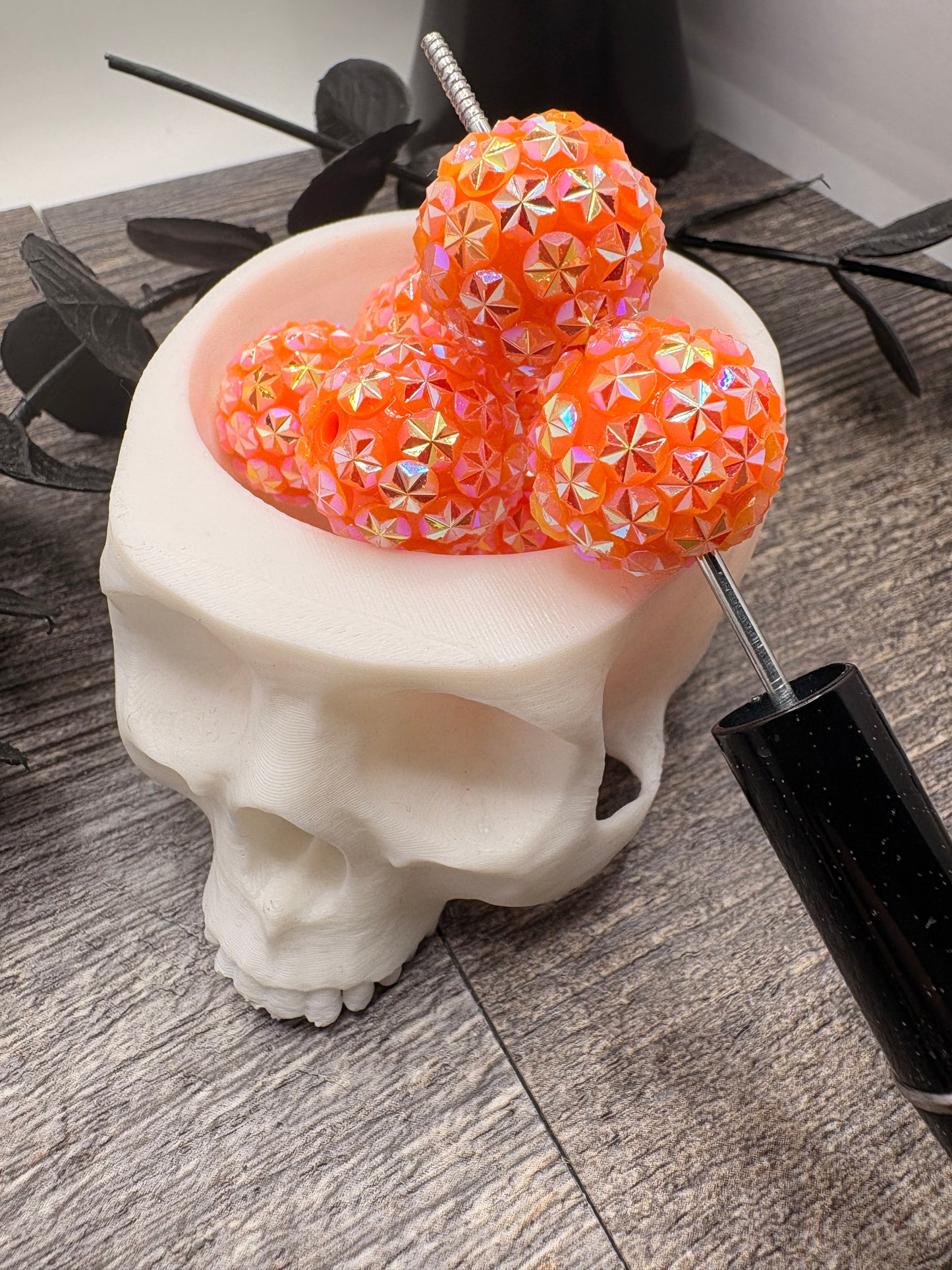 Acrylic neon orange rhinestone Beads, 20mm beads for pens, beading supplies, beading 5pc Bling