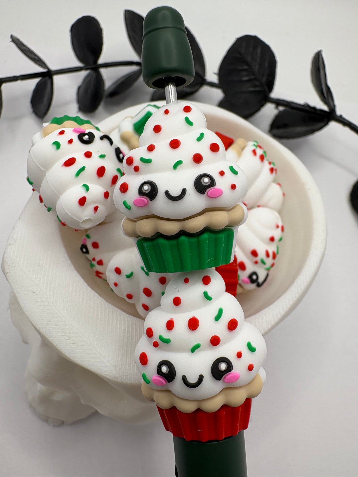 3D cupcake, cute silicone bead, beads for pens,  printed silicone bead, focal bead, 26mm, 1pc