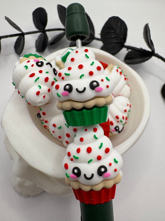 3D cupcake, cute silicone bead, beads for pens,  printed silicone bead, focal bead, 26mm, 1pc