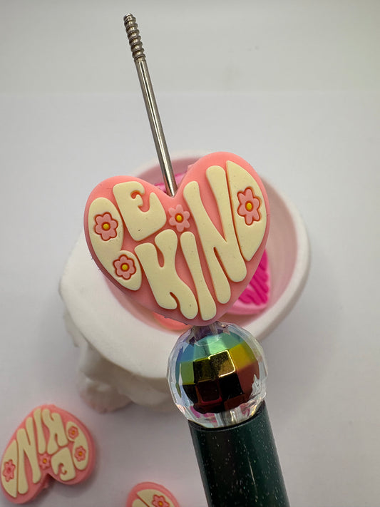 Silicone focal bead,  be kind silicone bead, silicone bead for pens, crafting beads, bead supplies, focal, heart silicone