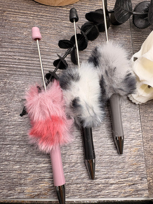 Animal Print Faux Fur Fluff Pens, Beadable pen blank, black ink, pen for silicone beads, pens for crafting, beadable blanks supplies