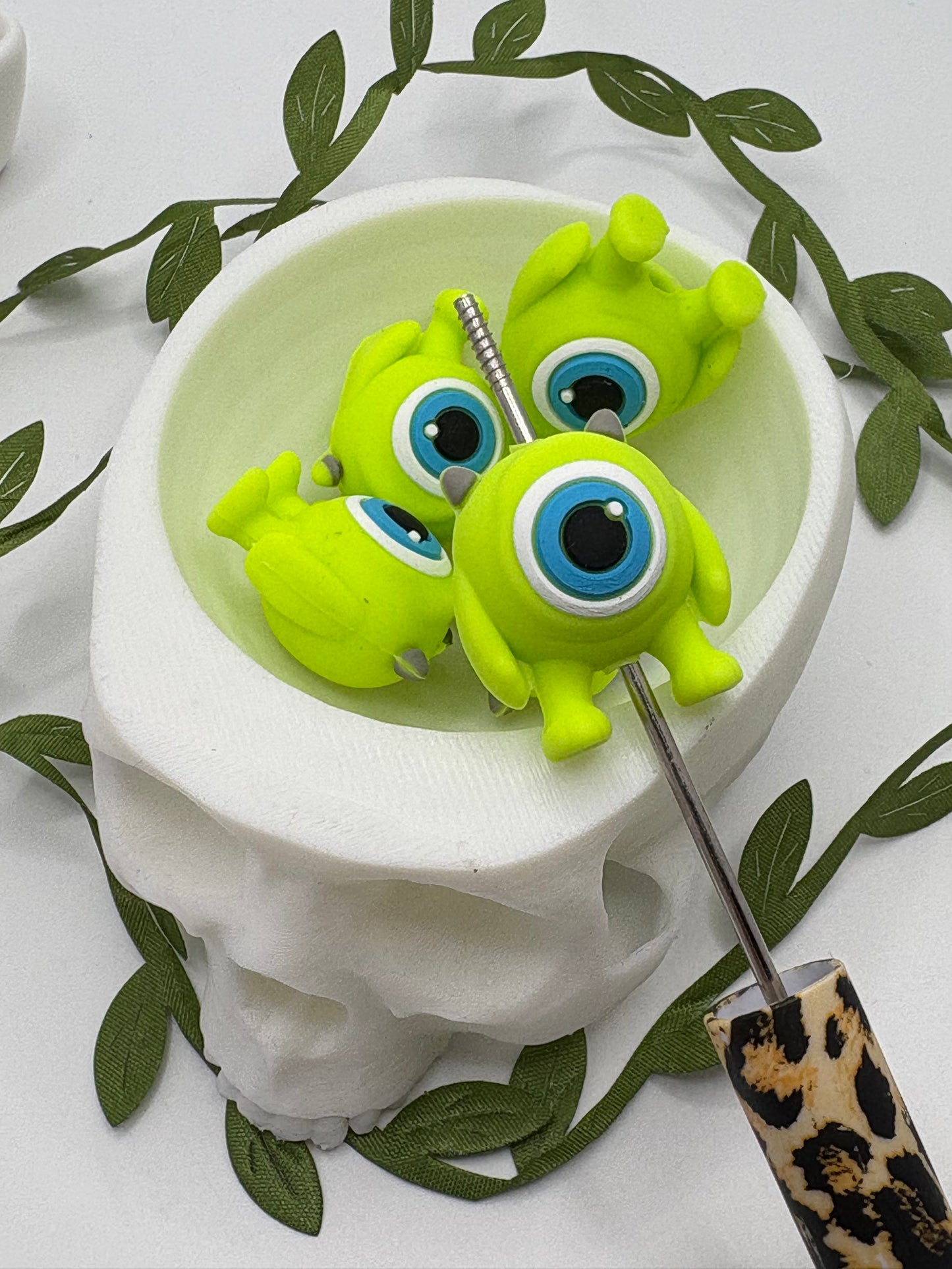 3D Monster, cute silicone bead, beads for pens,  printed silicone bead, focal bead, 24mm, 1pc