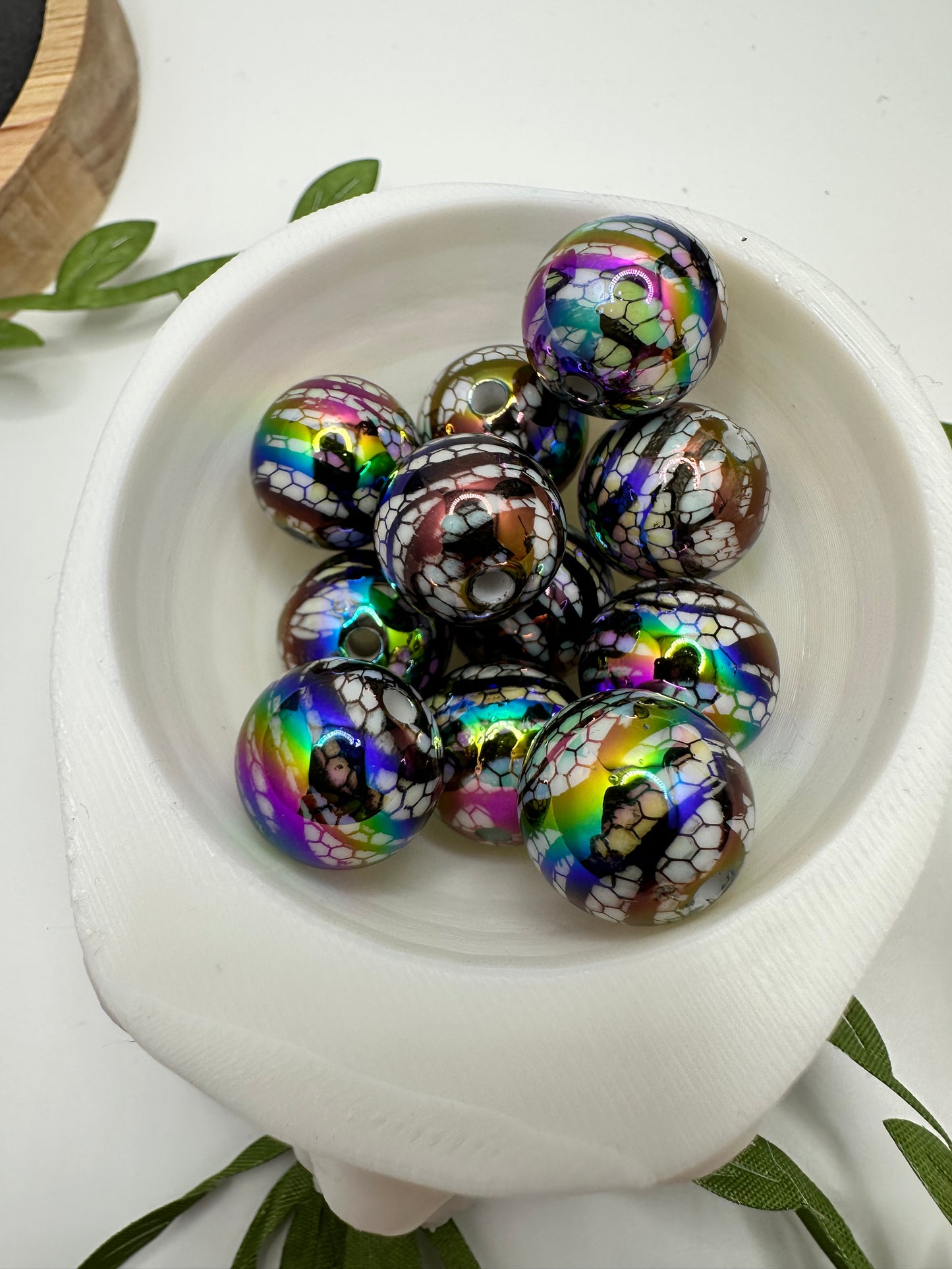 Zebra holo retro bubblegum bead, acrylic 15.5mm beads for pens, beading supplies, beading, retro