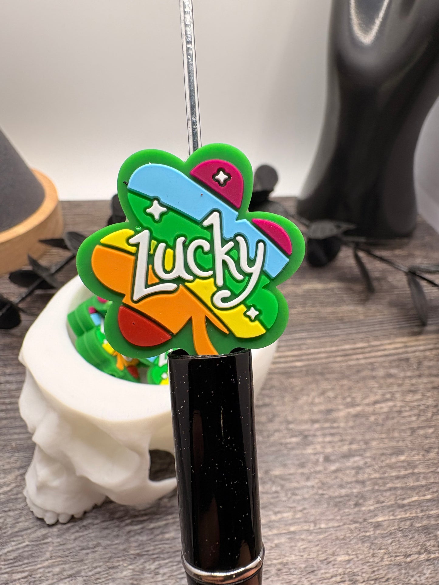 Shamrock Lucky pen bead colorful, crafting beads, supplies, focal, silicone supply bead, silicone focal for beadable items, 29.5mm