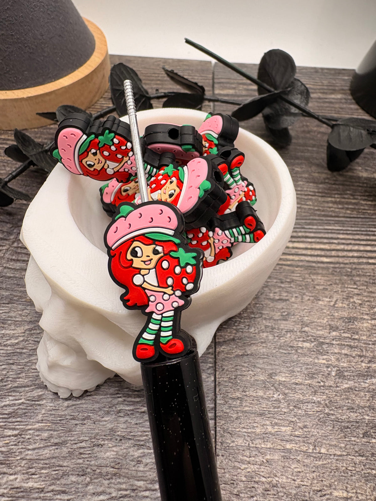 Strawberry girl Bead, Silicone focal, silicone bead for pens, crafting beads, supply, focal, silicone bead shortcake 32mm