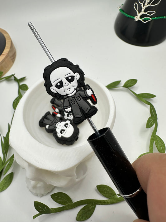 Horror character M Meyers, Silicone focal bead, cute bead for pens, bead for beadable items, bead double sided silicone bead 30.5mm