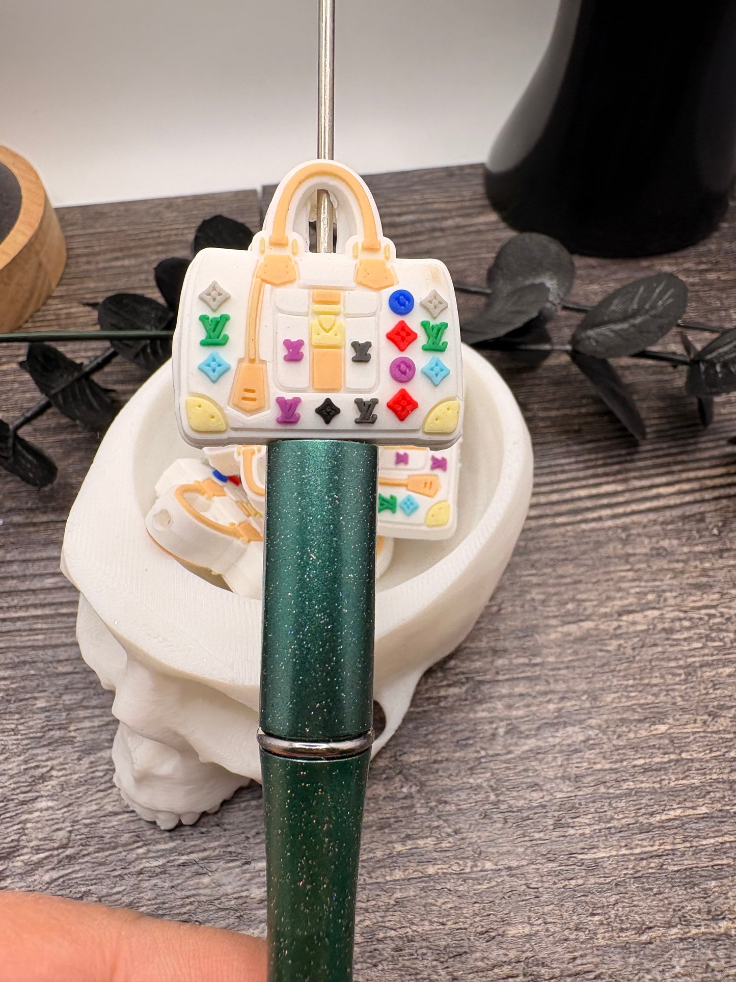White Fancy LV bag colorful bead, Silicone focal, silicone bead for pens, crafting beads, supply focal, 30mm, 1pc