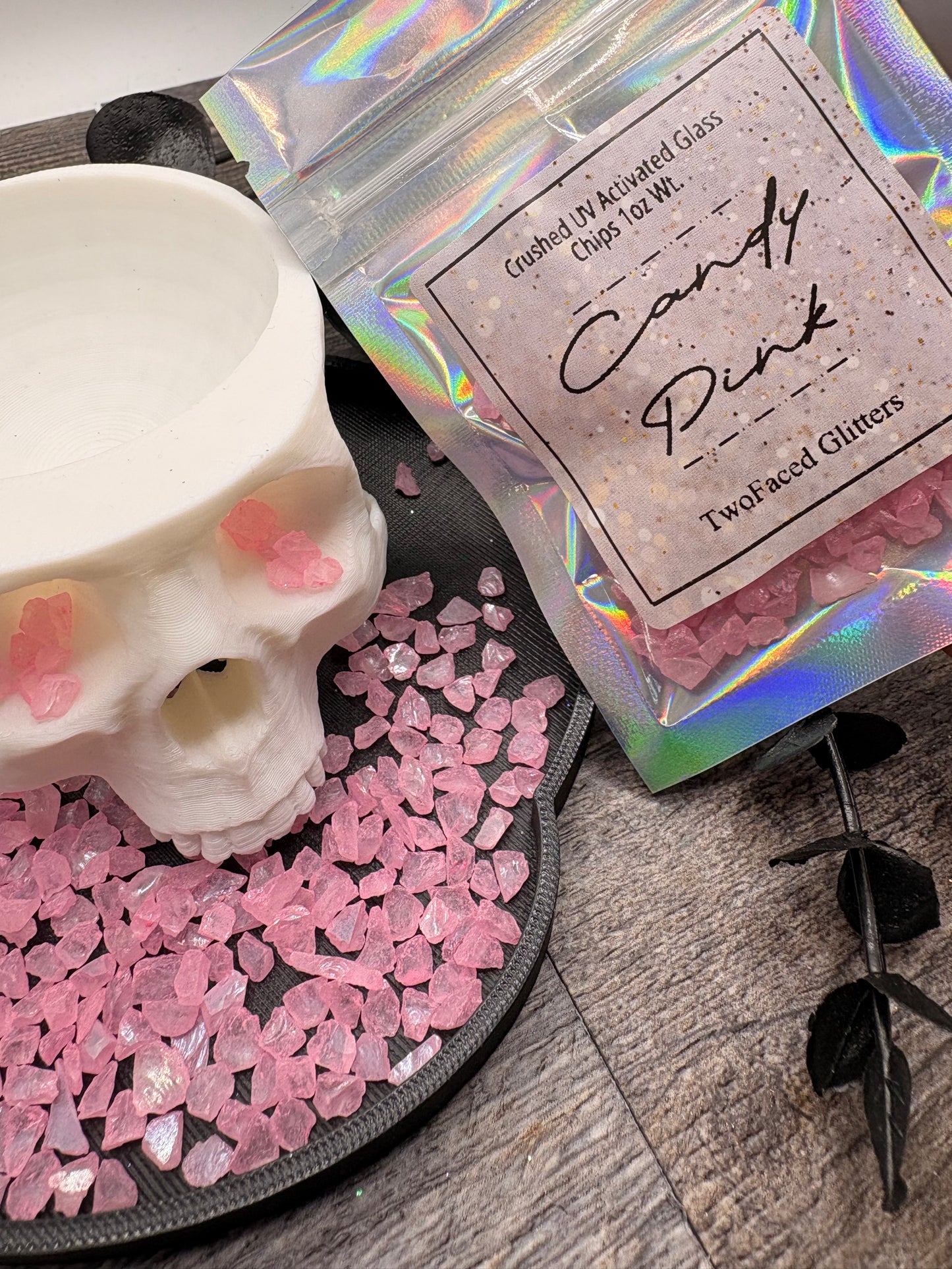 Candy Pink: UV Activated Crushed glass 1oz Wt. Not edible