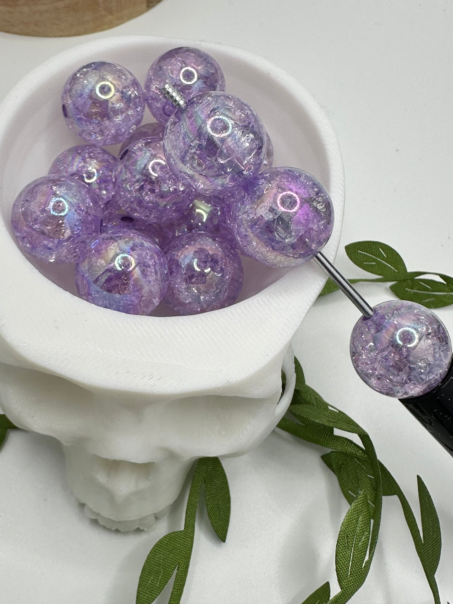 Purple Crackle bubblegum bead, acrylic 15.5mm beads for pens, beading supplies, beading, crackle effect