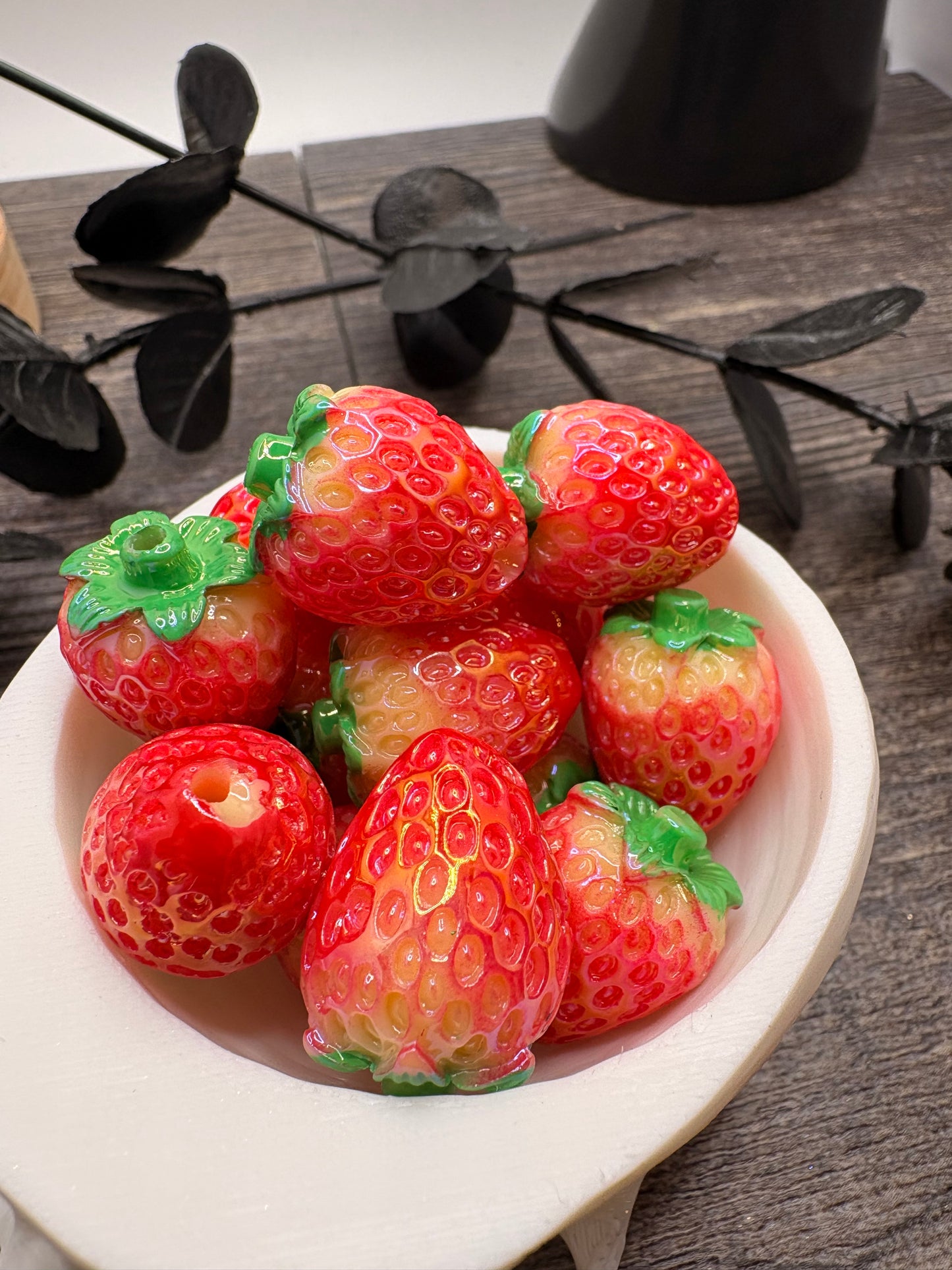 3D Strawberry Bead, acrylic beads for pens, beading supplies, Size 22mm, 5pc