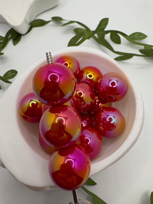 Strawberry holo, acrylic 16mm beads for pens, beading supplies, bubblegum beads, holo beads, beading, dark pink bead