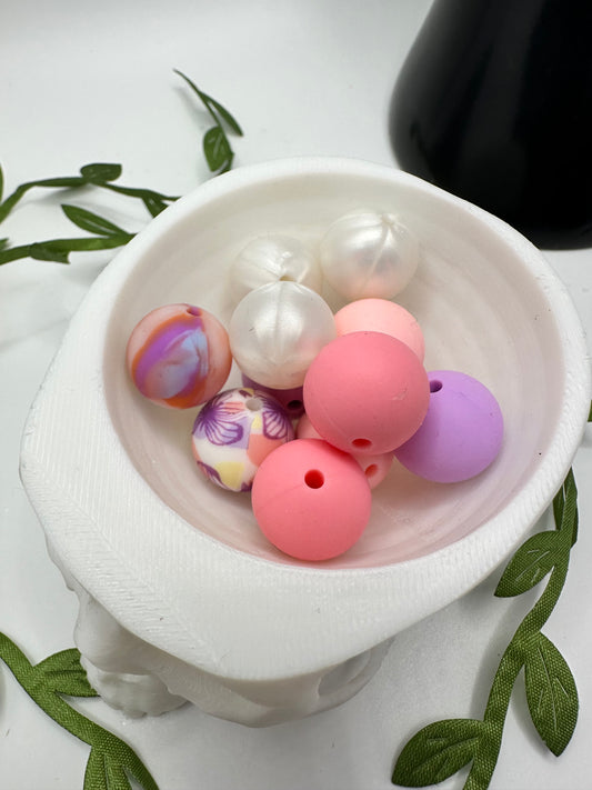 Silicone mixed printed bead, 15mm beads for pens, beading supplies, beading, Spring Passion 10pc mix
