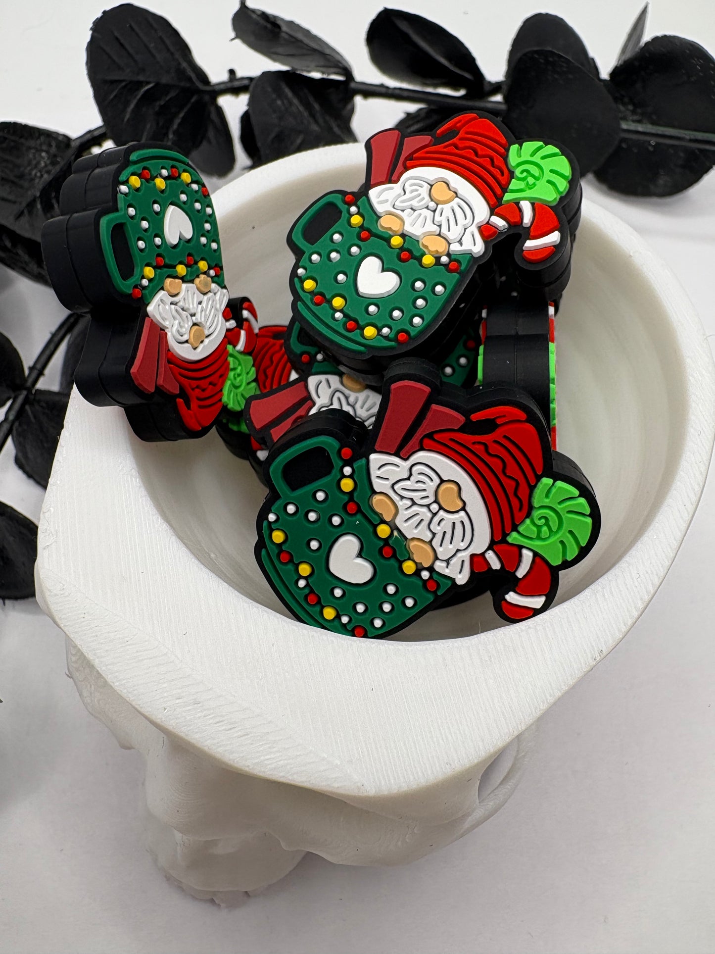 Christmas Gnome Mug Bead, Silicone focal bead, cute bead for pens, double sided print 30mm, 1pc