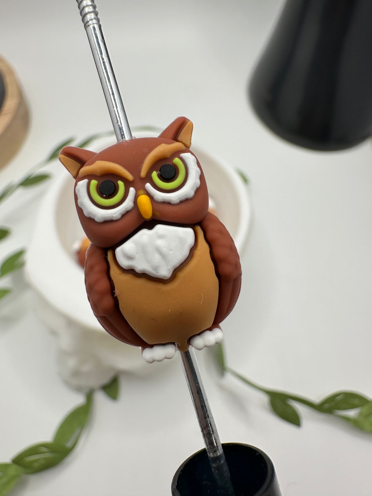 3D Owl Bead, cute silicone bead, beads for pens,  printed silicone bead, focal bead, 24mm