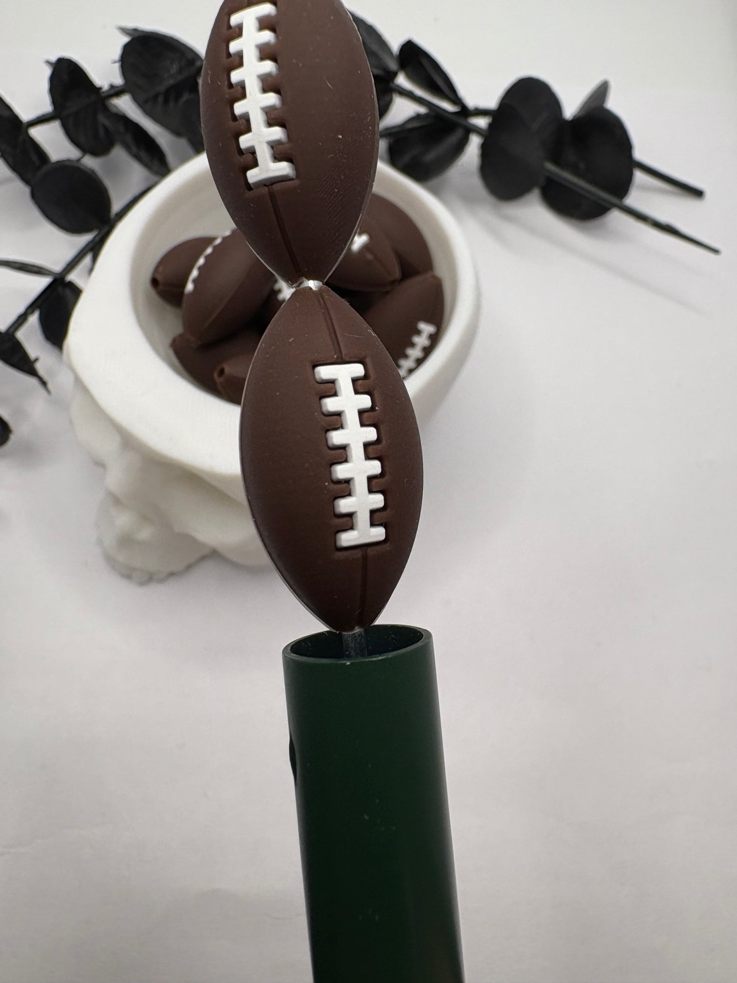 Football sport Bead, Silicone focal bead, cute bead for pens, double sided print 26.5mm, 1pc