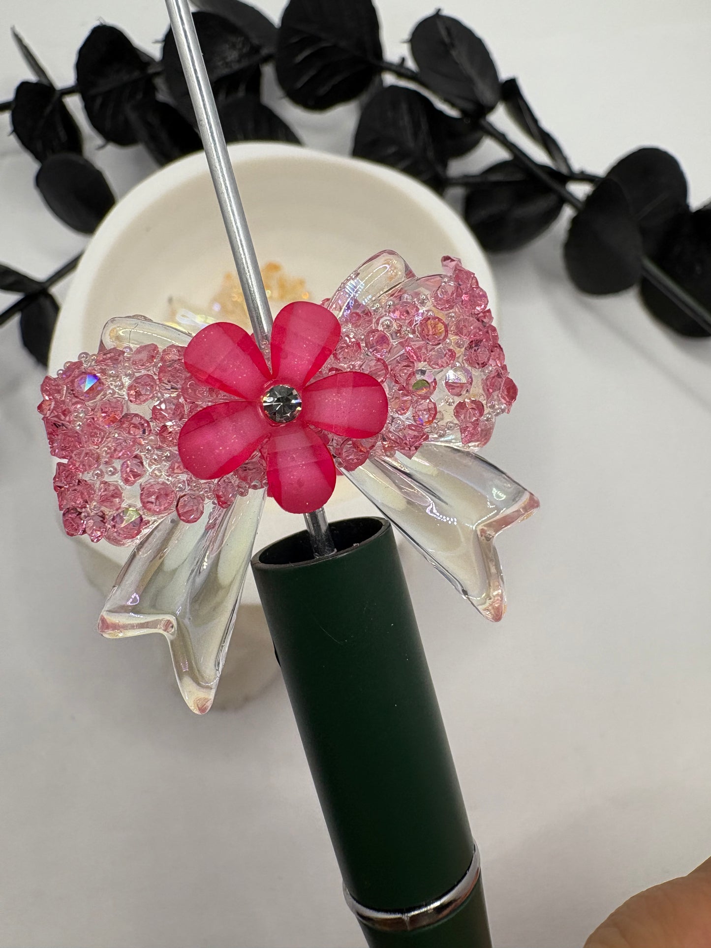 Acrylic Bows with rhinestone, flowers Beads, 32mm beads for pens, beading supplies, beading, 1pc