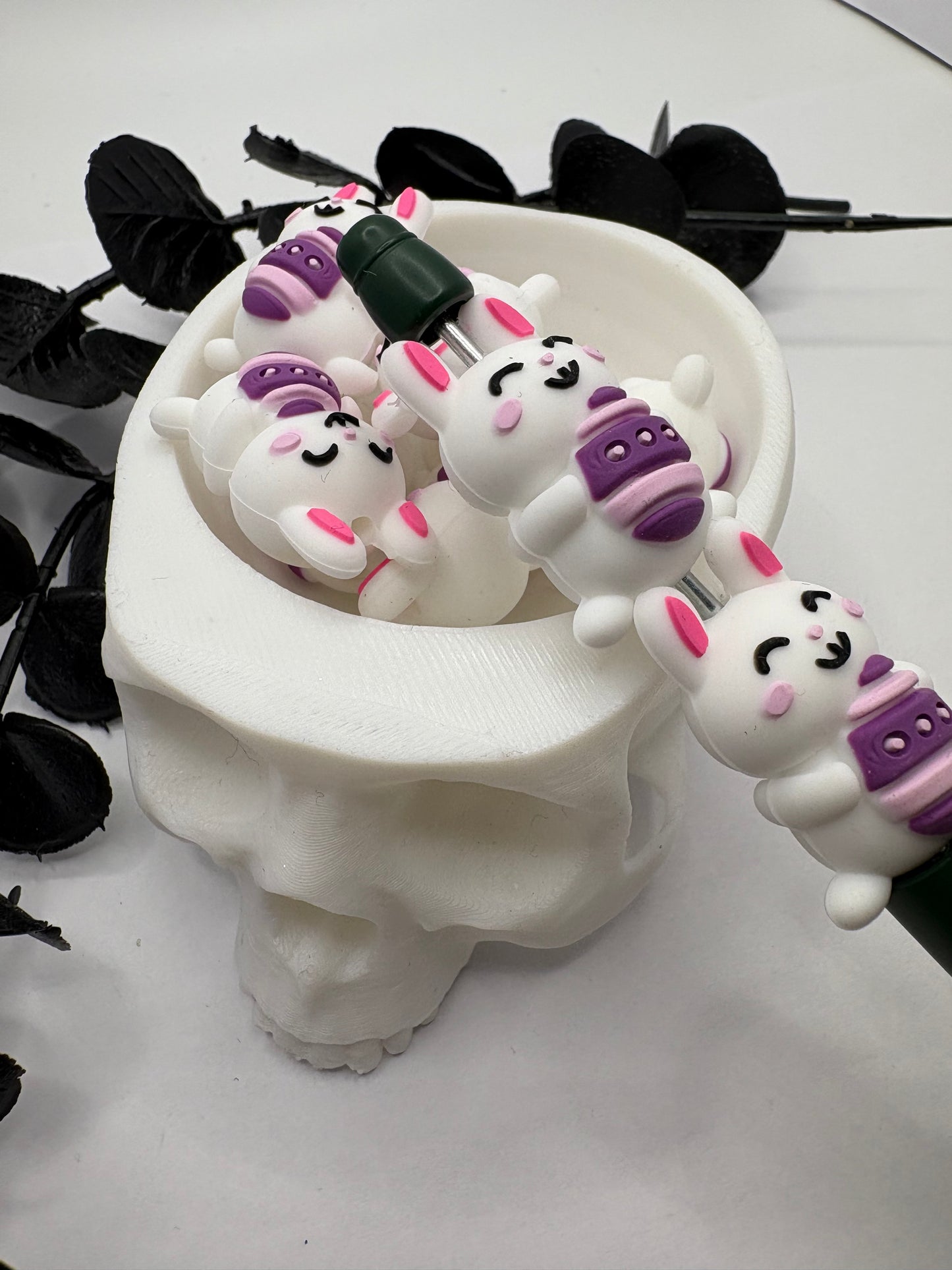 3D Easter bunny, cute silicone bead, beads for pens,  printed silicone bead, focal bead, 28.5mm, 1pc