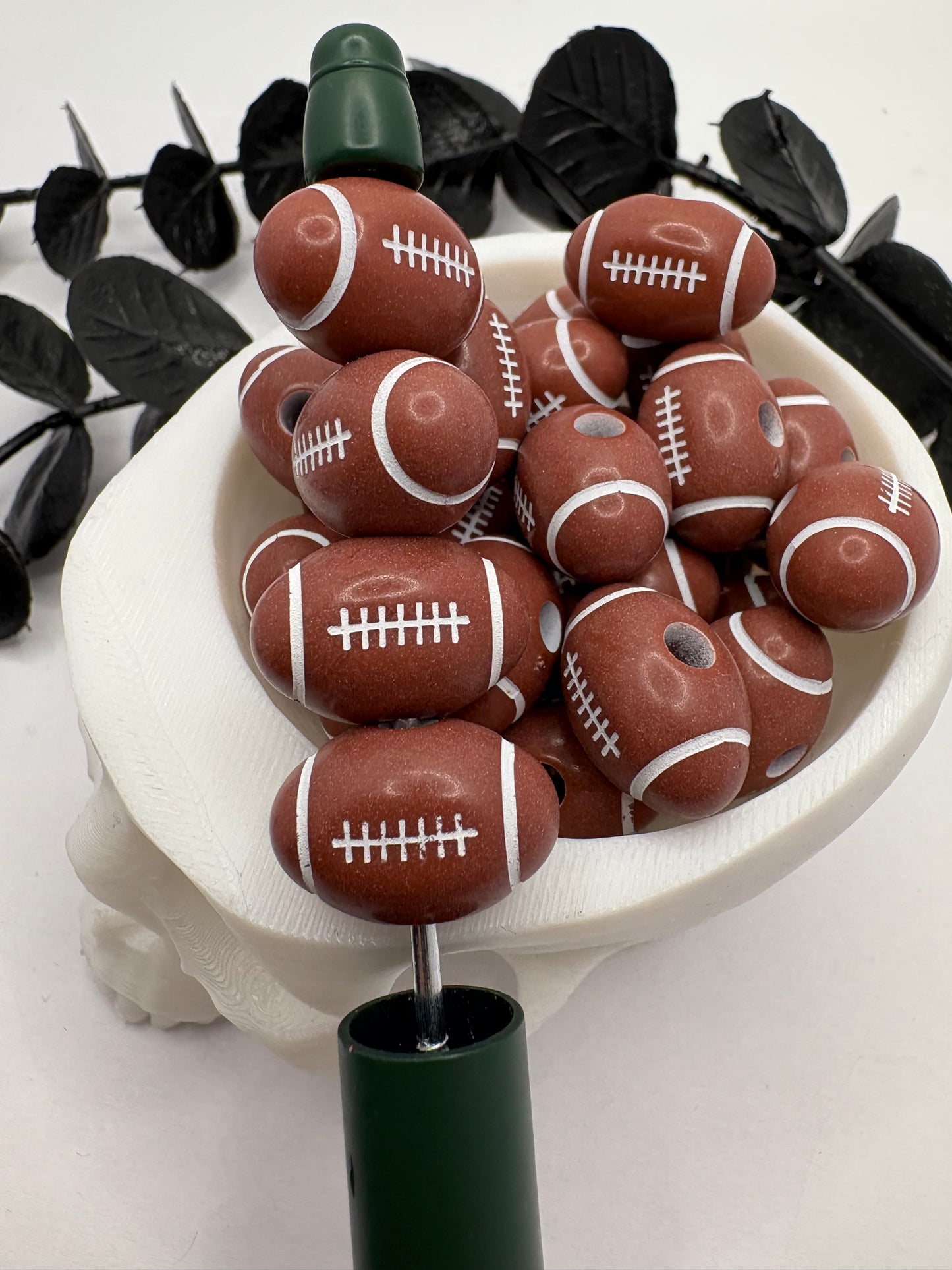 Football sports shaped bead, acrylic 12mm beads for pens, beading supplies, beading, 5pc