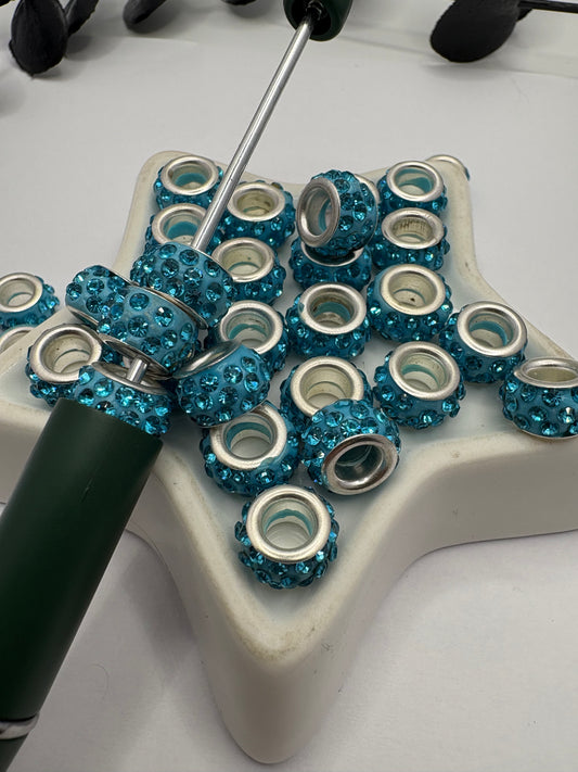 Blue Rhinestone bead spacer, 7mm beads for pens, beading supplies, beading, 10pc spacers