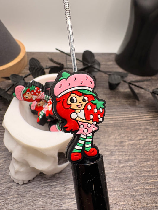 Strawberry girl Bead, Silicone focal, silicone bead for pens, crafting beads, supply, focal, silicone bead shortcake 32mm