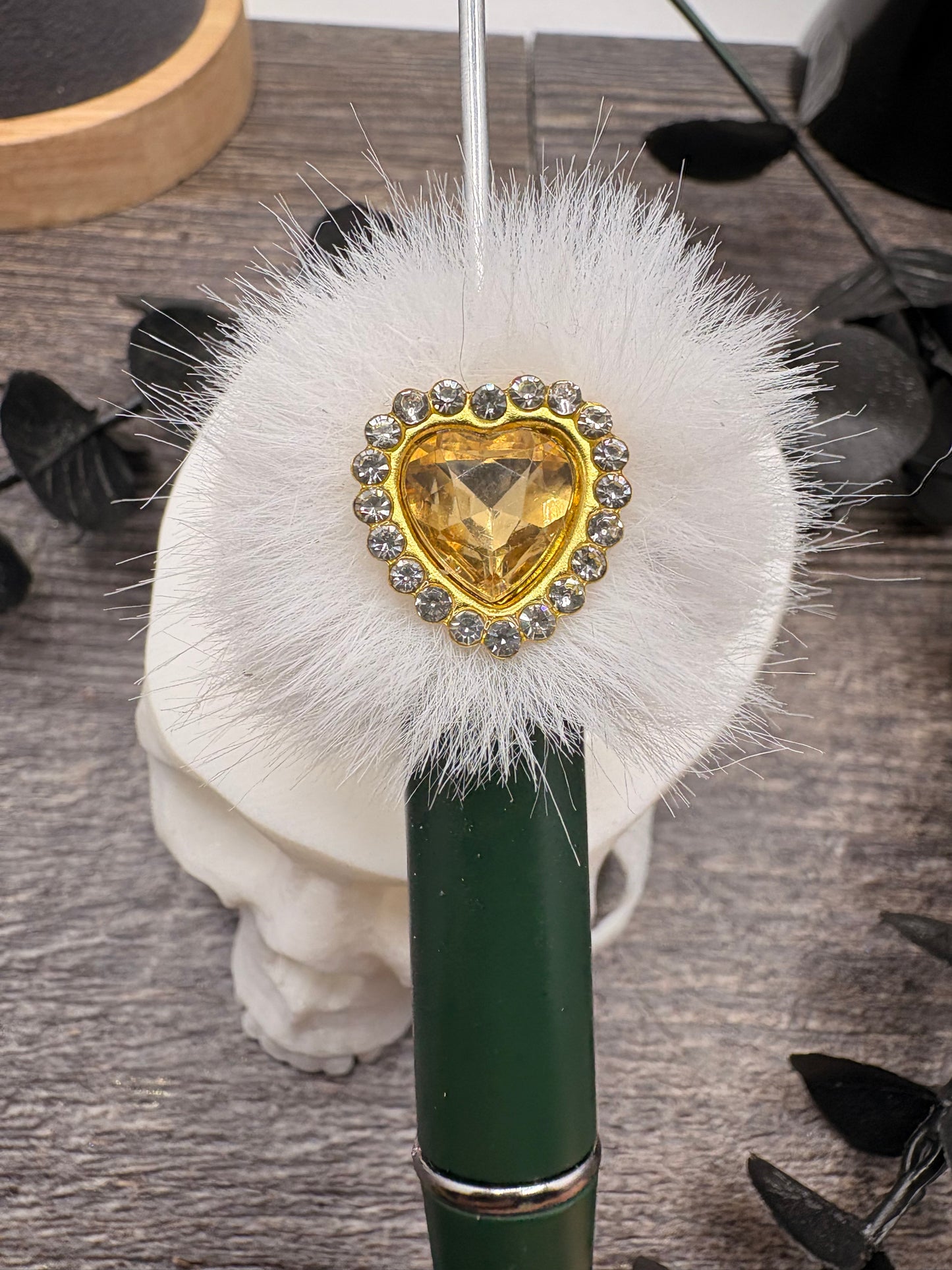 Faux Fluff Jeweled Heart Bead: 22.5mm beads for pens, beading supplies, beading, 1pc