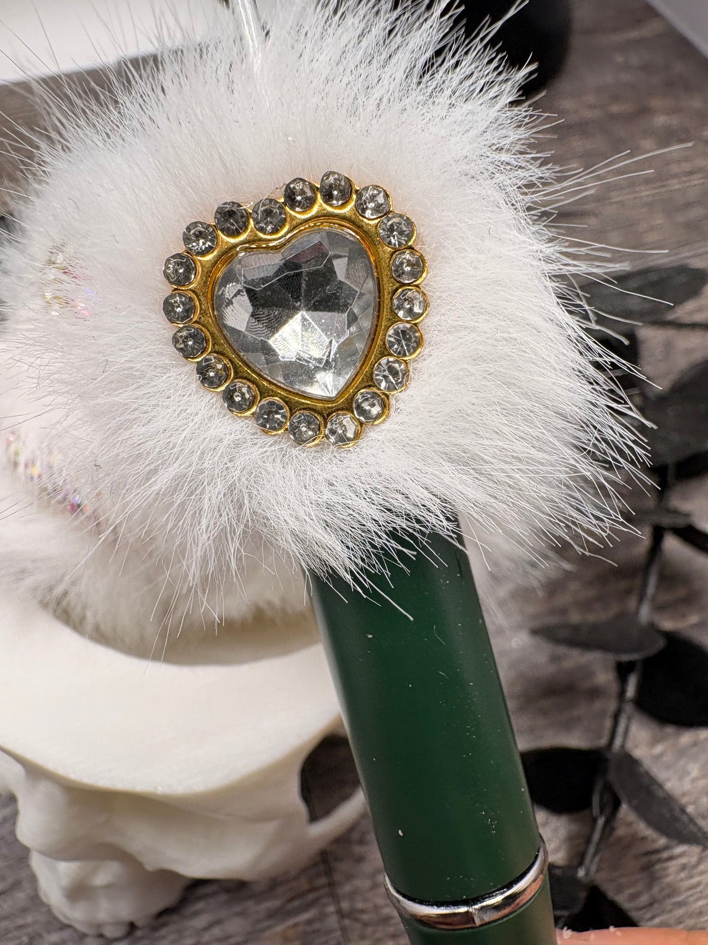 Faux Fluff Jeweled Heart Bead: 22.5mm beads for pens, beading supplies, beading, 1pc