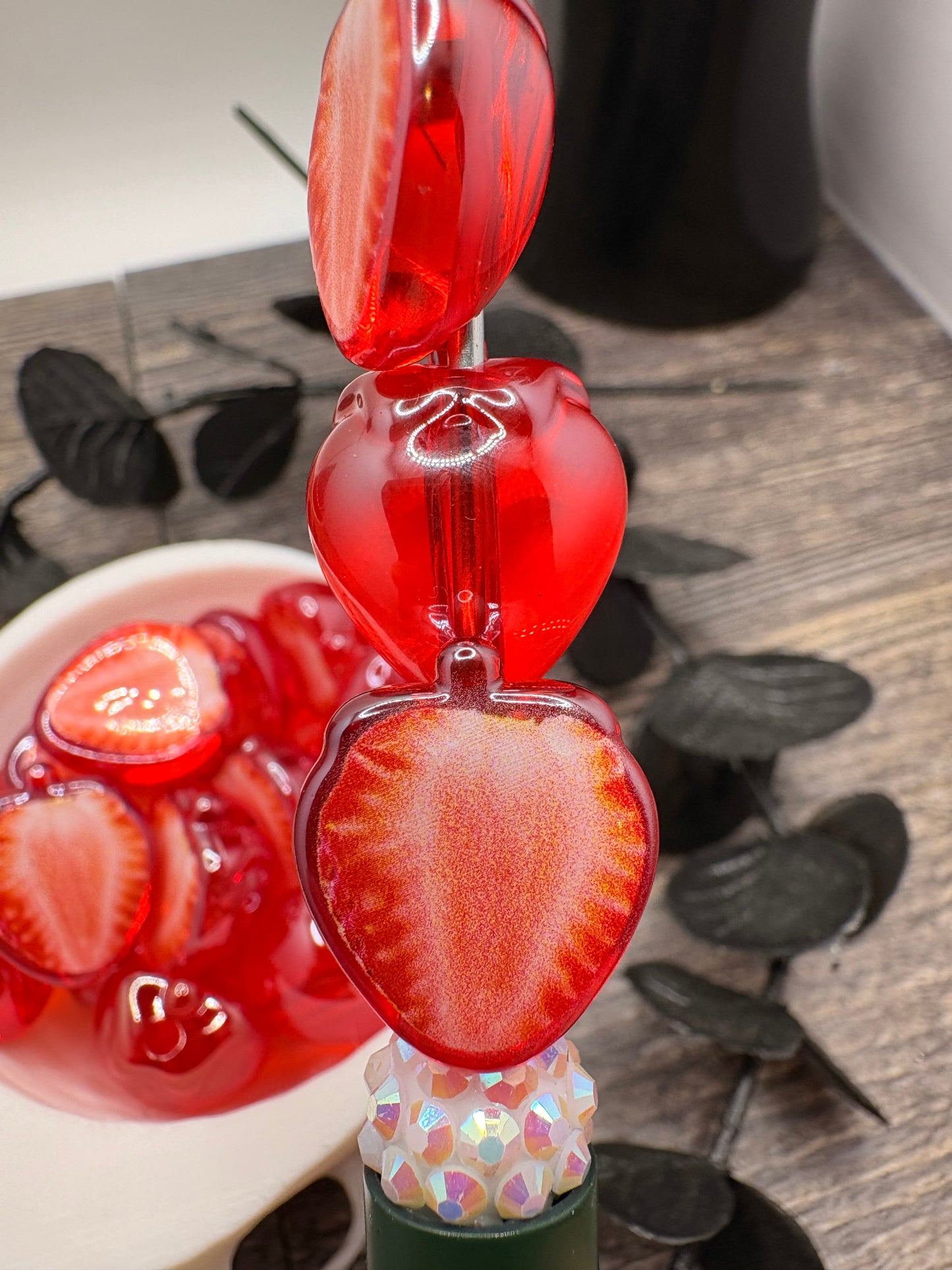 Strawberry Half Bead, acrylic beads for pens, beading supplies, Size 19.5mm, 5pc