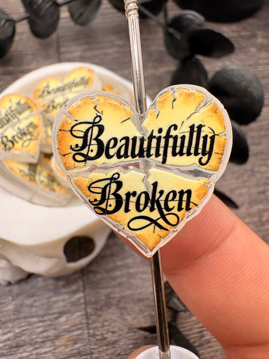 Beautifully Broken Heart bead, acrylic beads for pens, beading supplies, beading, 24.5mm, 1pc