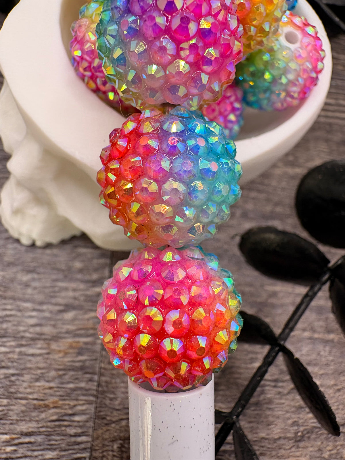 Acrylic rainbow rhinestone Beads, 20mm beads for pens, beading supplies, beading, 5pc