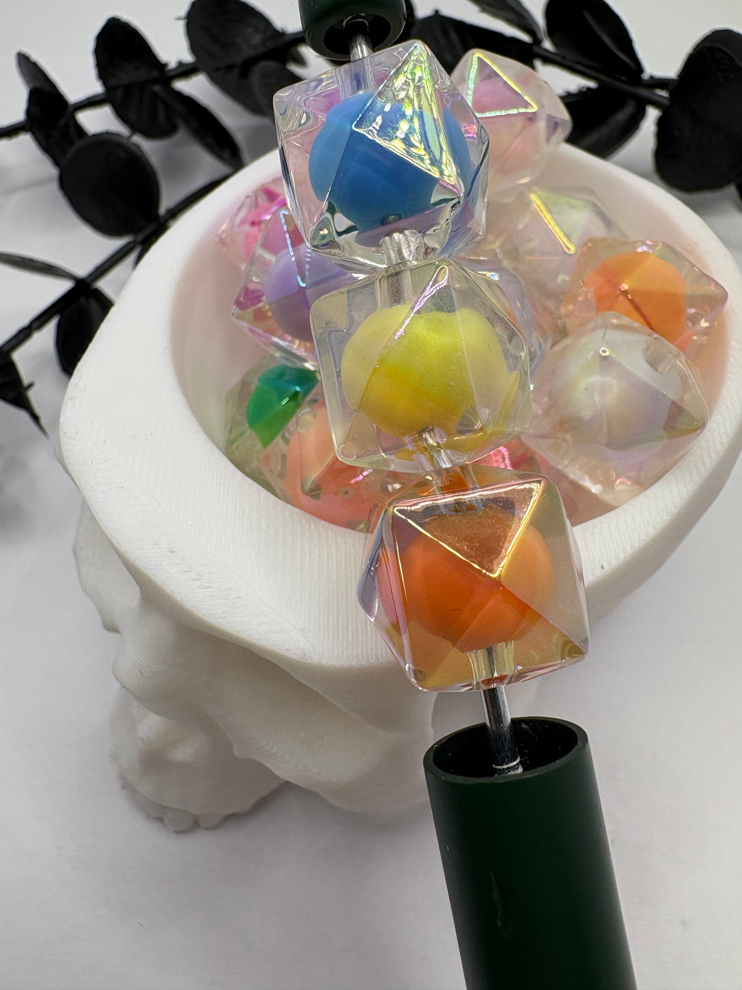 Double Hex spring pastel beads, acrylic 16mm beads for pens, beading supplies, bubblegum beads, multicolored iridescent bead 2.5mm hole