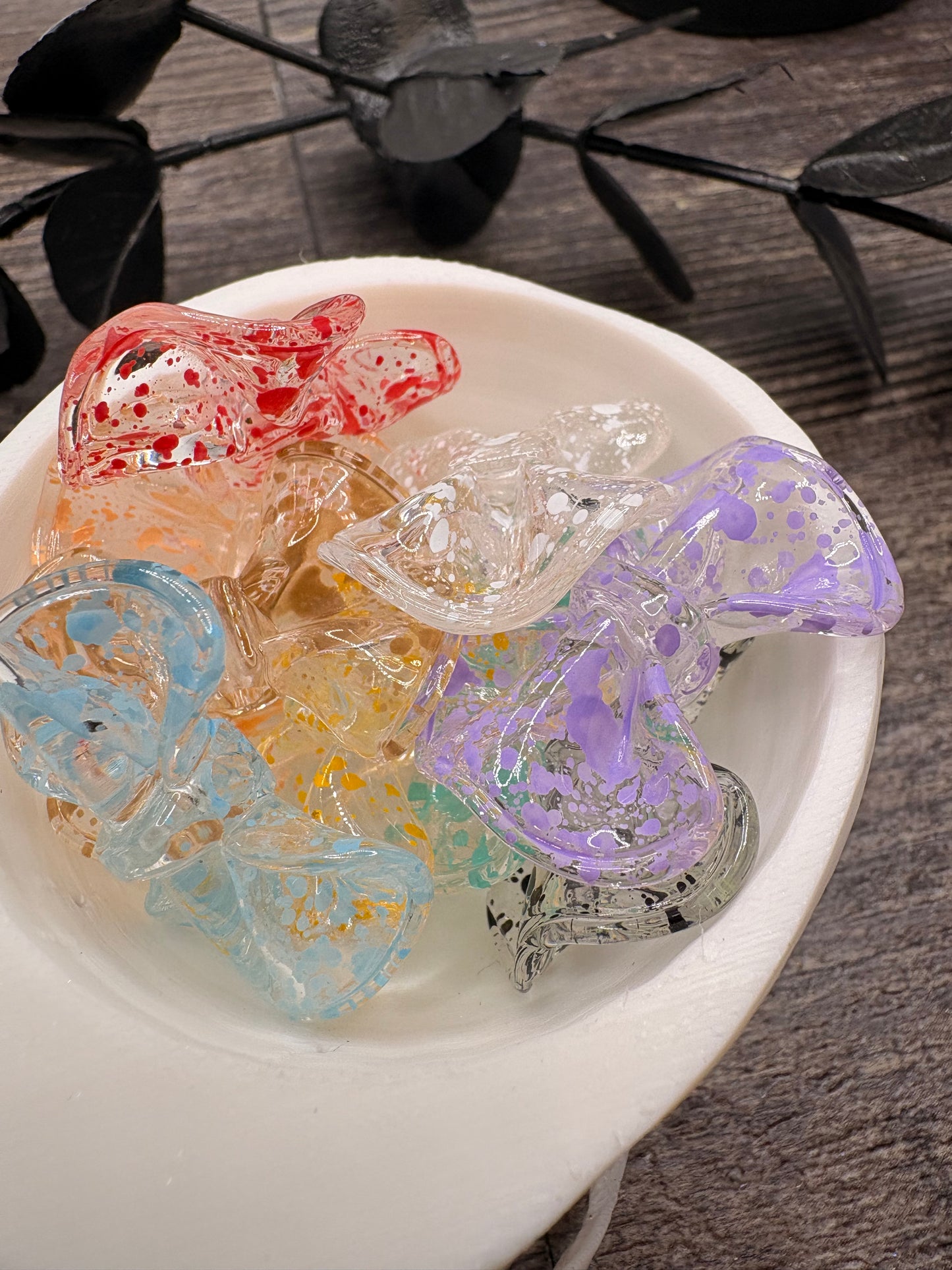 Ink Splattered Bow Bead, acrylic beads for pens, beading supplies, beading, 23mm, 5pc mix