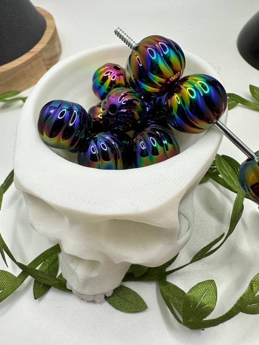 Dark Holo pumpkin bubblegum bead, acrylic 15.5mm beads for pens, beading supplies, beading, holo beads