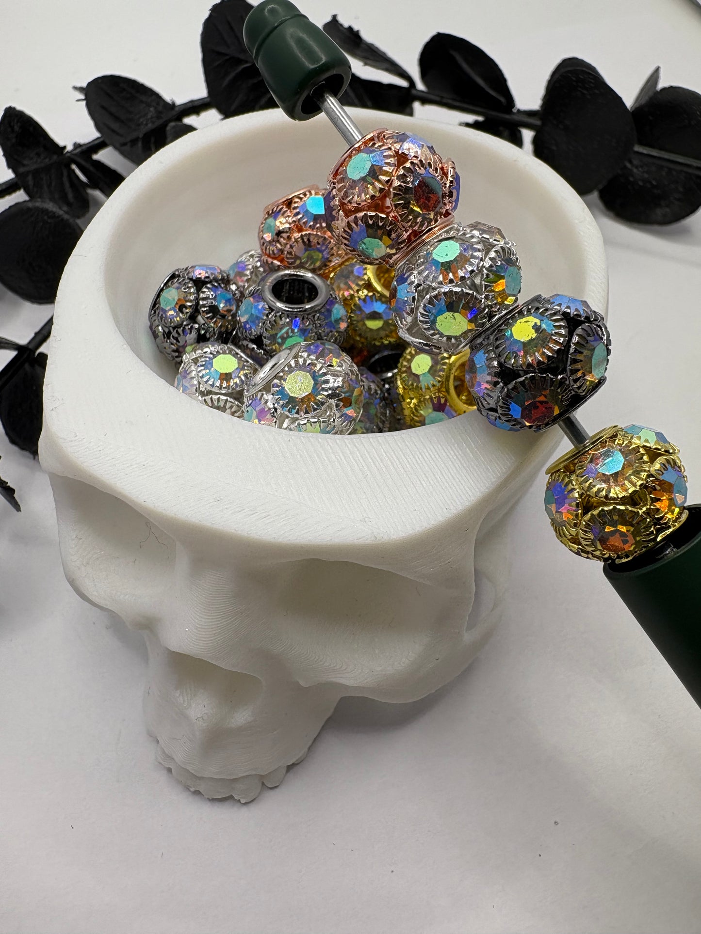 Jeweled mix Metal beads 11mm beads for pens, beading supplies, beading, 5pc