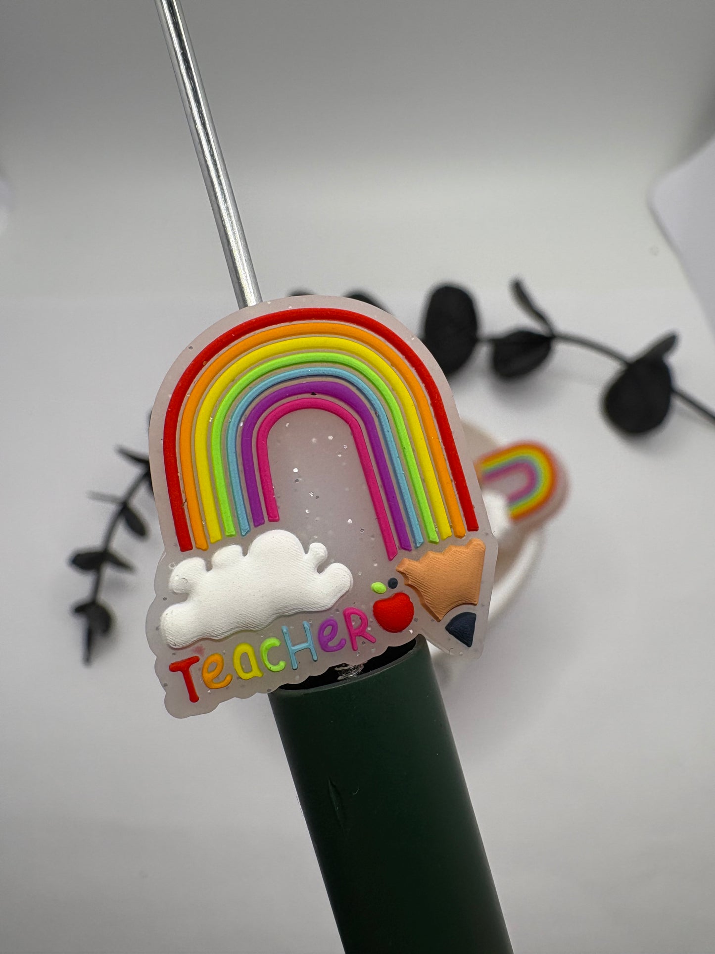 Teacher pencil rainbow bead for pens, crafting beads, supplies silicone focal beadable items, 1pc, 26mm