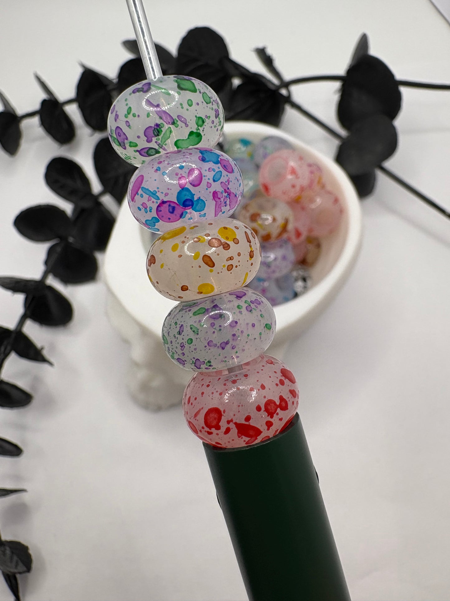 14mm Splattered Abacus acrylic spacer, beads for pens, beading supplies, beading, 5pc spacers, jewelry making