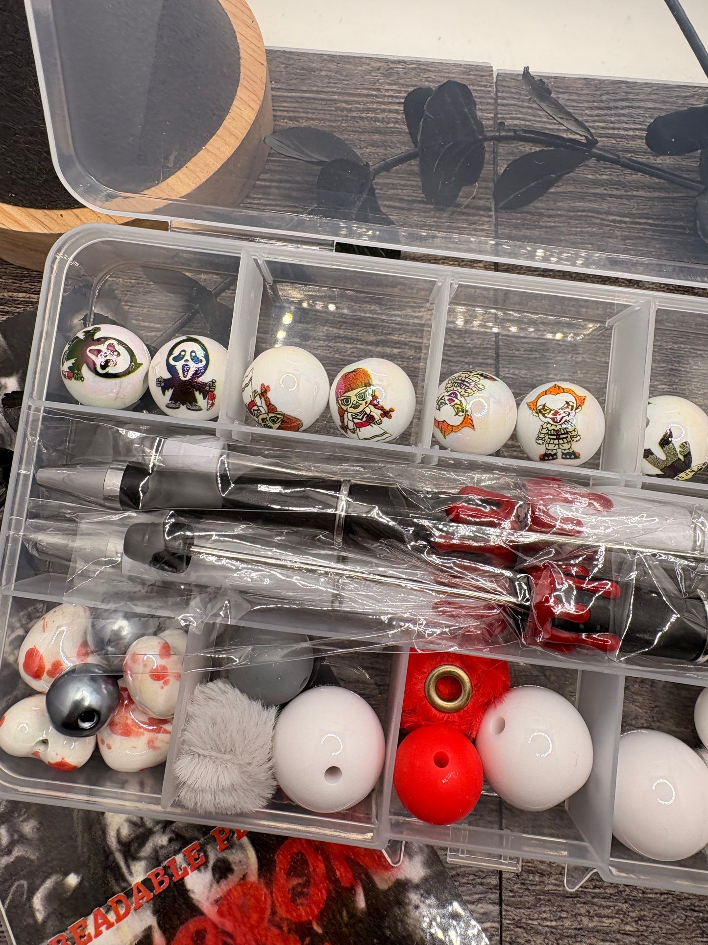 Horror Character diy beaded pen kit, 4 pen set, bead mix, Complete pen kit 30pc per kit