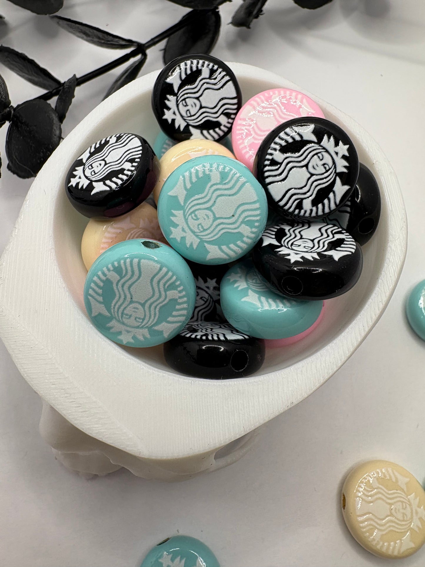 Coffee printed bead, acrylic 17.8mm beads for pens, beading supplies, beading, 5pc color mix