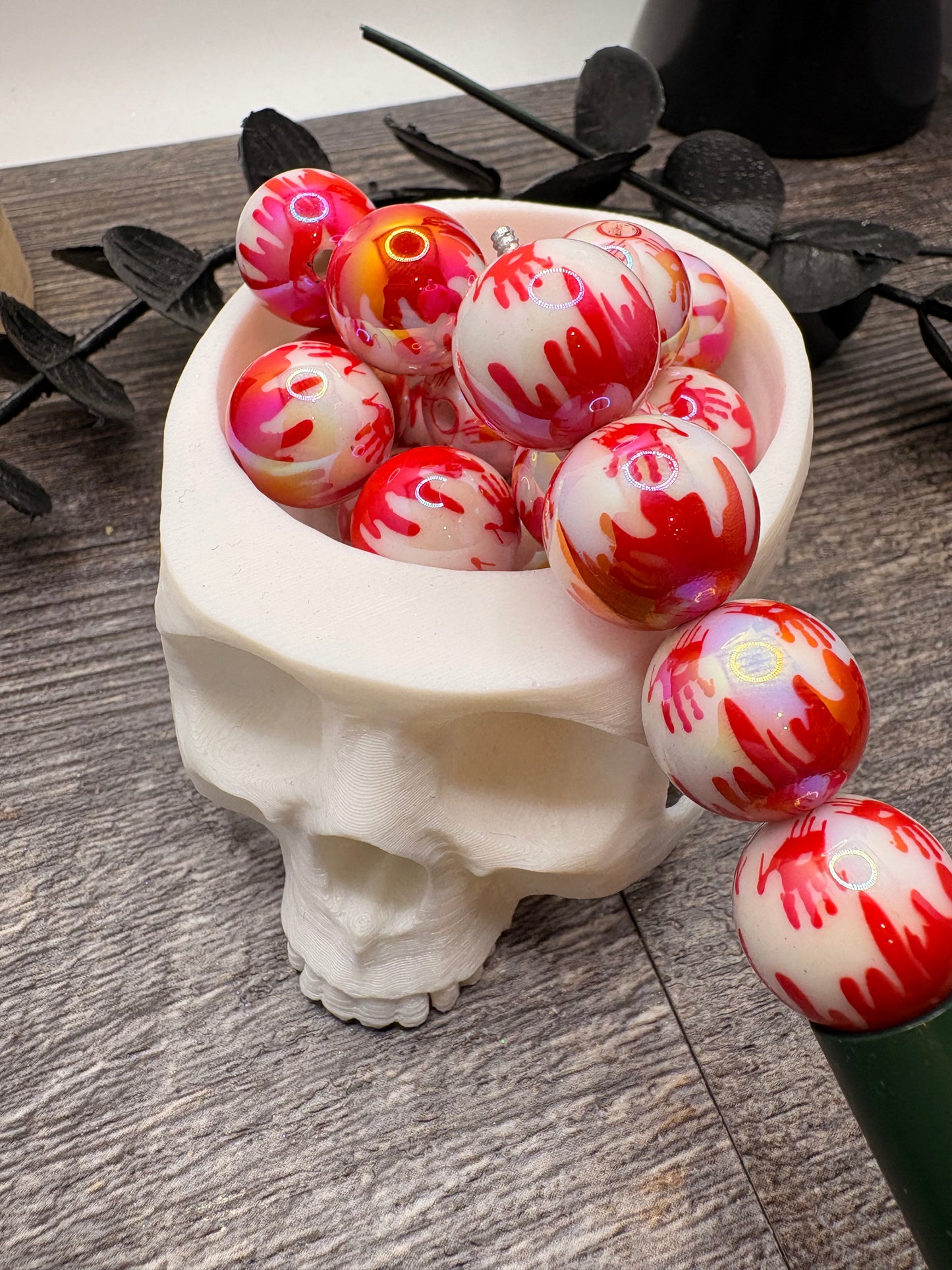 Handprint Red Splattered UV bubblegum bead, acrylic 16mm beads for pens