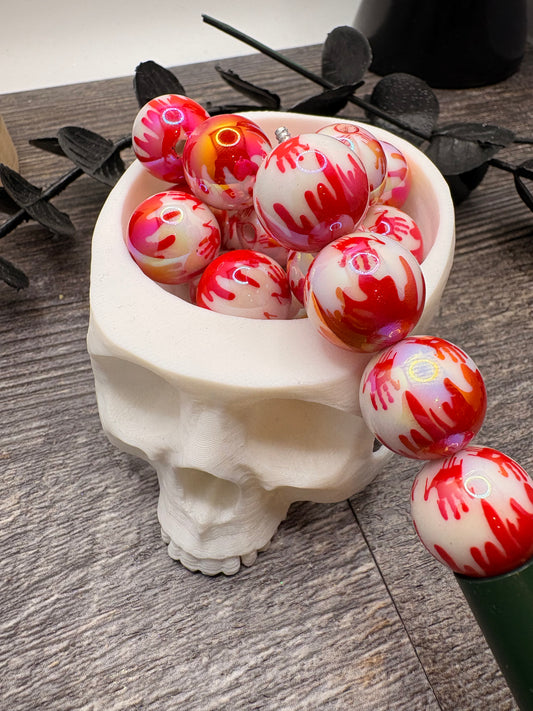 Handprint Red Splattered UV bubblegum bead, acrylic 16mm beads for pens