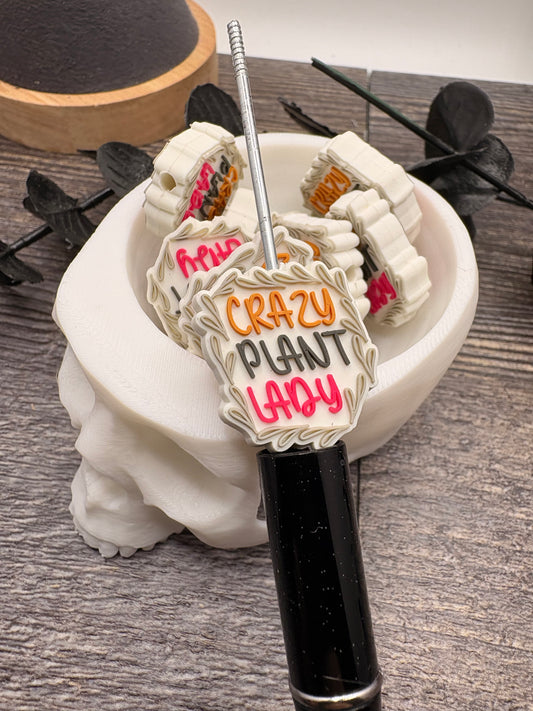 Crazy plant lady Bead, Silicone focal, silicone bead for pens, crafting beads, supply, focal, 25mm