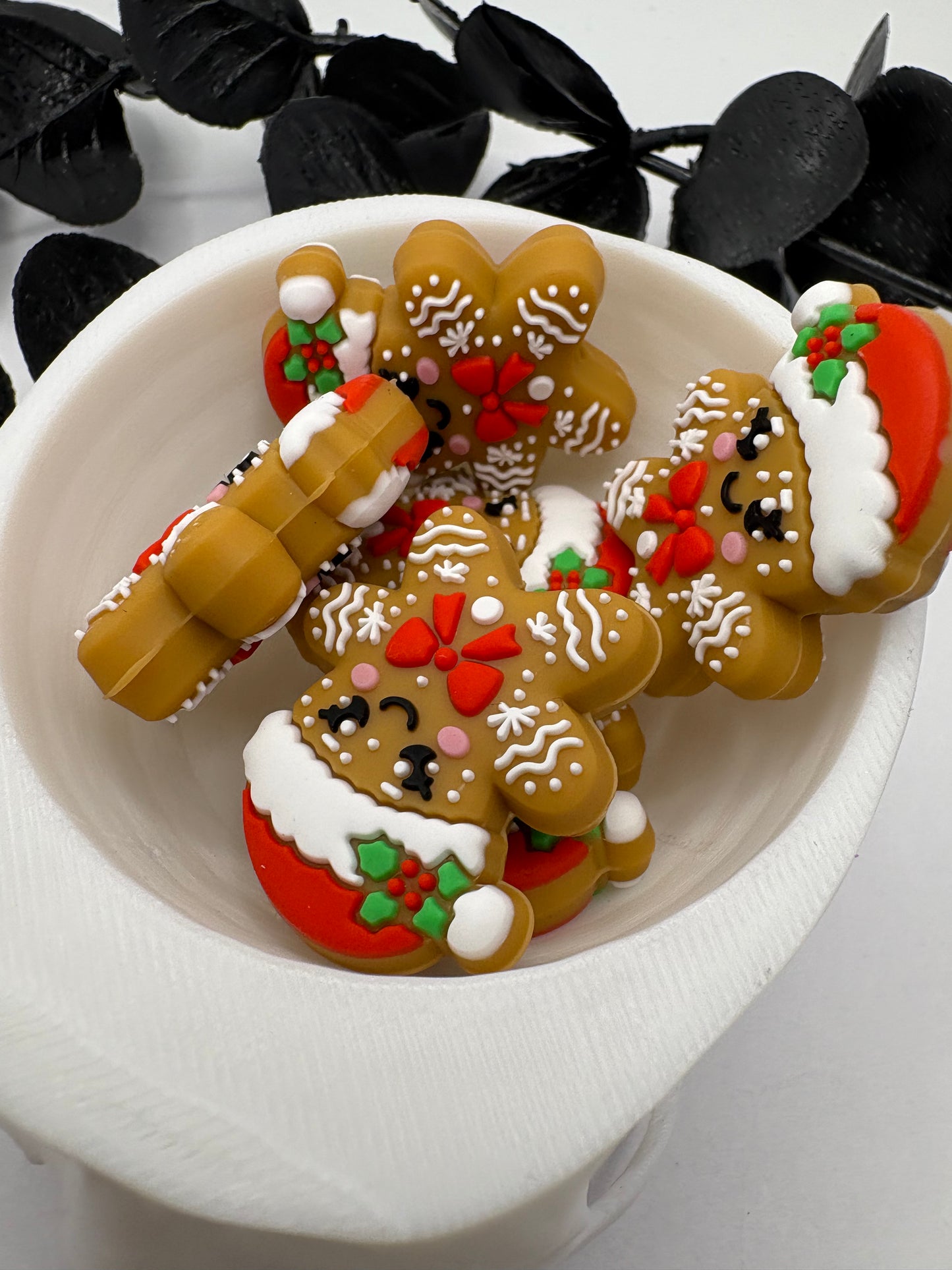 Gingerbread Bead, Silicone focal bead, cute bead for pens, double sided print 31mm, 1pc