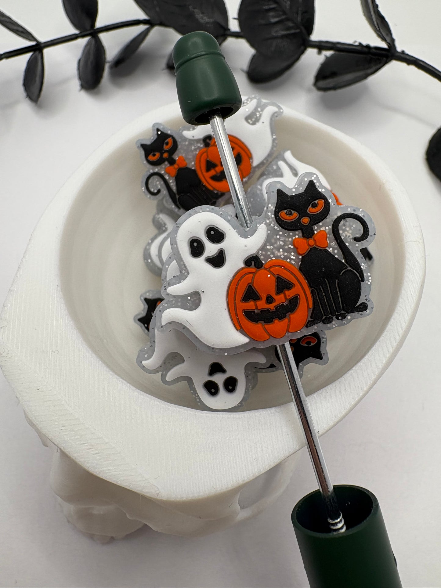 Halloween cat, ghost, pumpkin silicone bead for pens, crafting beads focal, supply bead beadable items, 19.5mm, 1pc