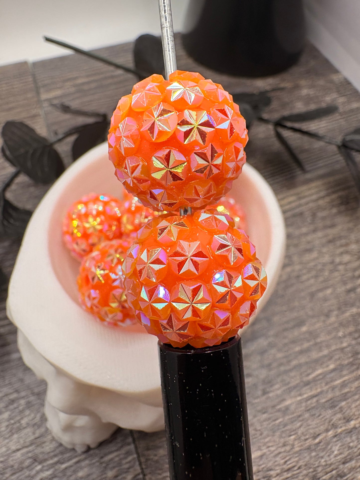Acrylic neon orange rhinestone Beads, 20mm beads for pens, beading supplies, beading 5pc Bling