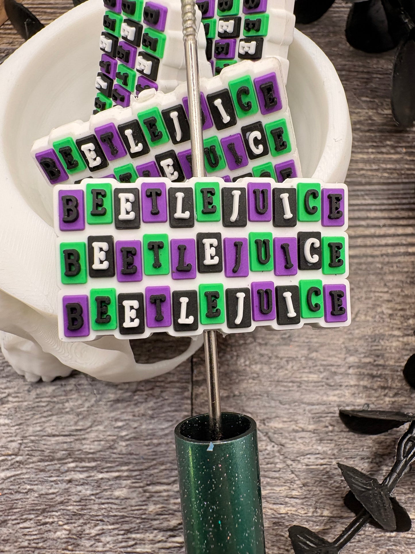 Beetlejuice banner bead, Silicone focal, silicone bead for pens, crafting beads, supply focal, 21.7mm, 1pc