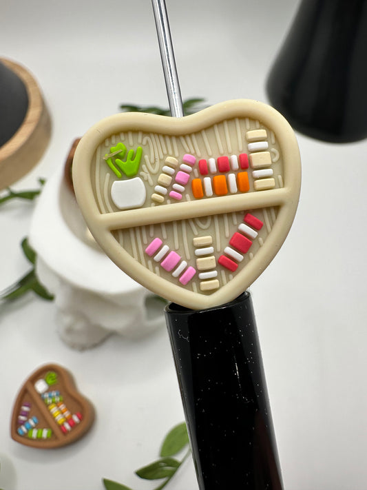 Heart Bookshelf, bead for pens, crafting beads, supplies, focal, supply bead, silicone focal  beadable items,  1pc 25.5mm