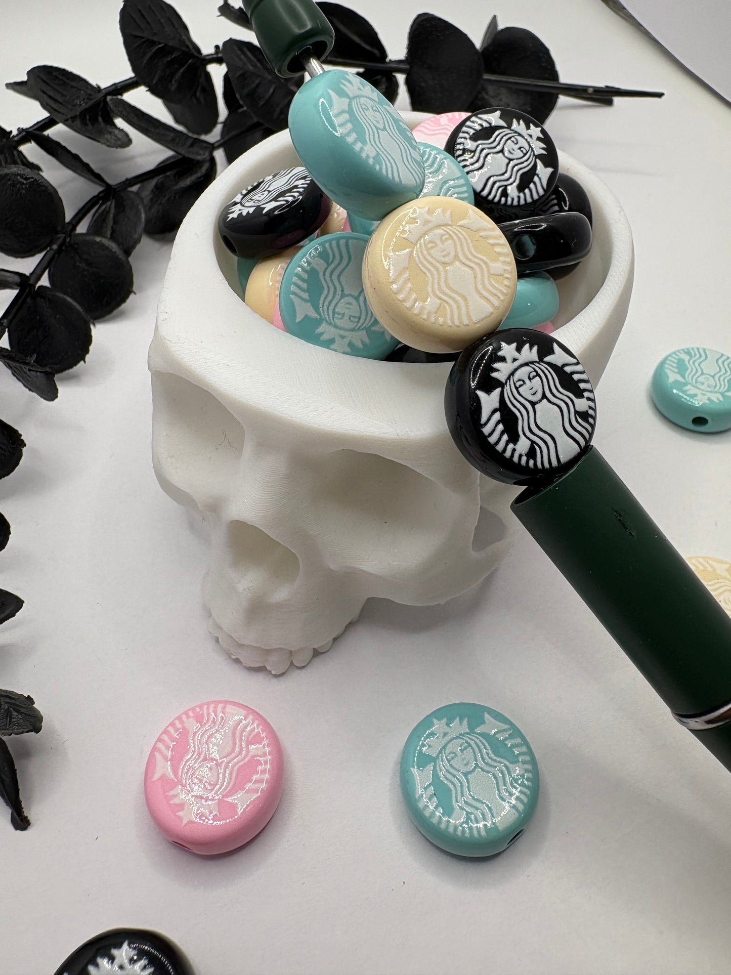 Coffee printed bead, acrylic 17.8mm beads for pens, beading supplies, beading, 5pc color mix