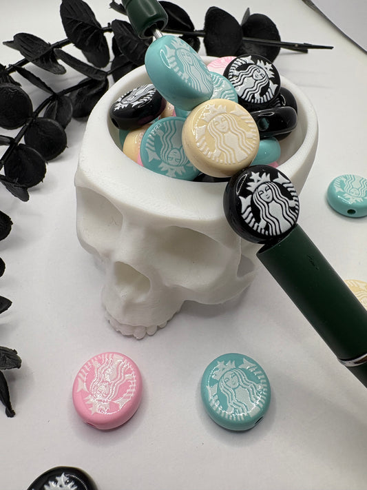 Coffee printed bead, acrylic 17.8mm beads for pens, beading supplies, beading, 5pc color mix